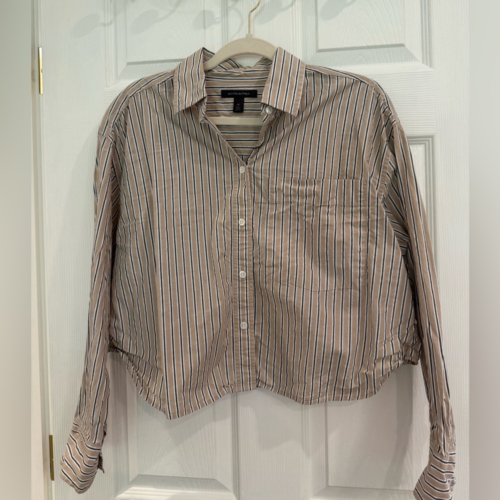 Banana Republic Tan and Black Striped Shirt